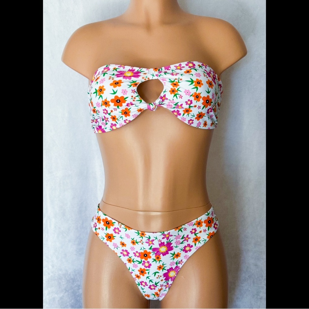 Multi-Colored, Floral, Bandeau, Bikini